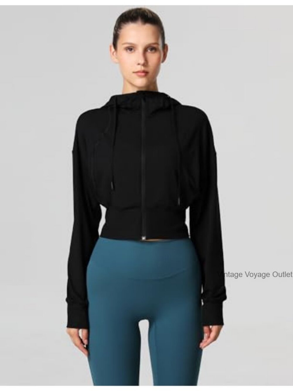 Cropped Full Zip Athletic Hoodie for Women Long Sleeve Workout Yoga Track Jacket - Picture 4 of 5